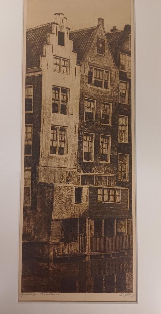 Ets Grachtje Amsterdam - Dirk Harting, Antiek en Kunst, Kunst | Etsen en Gravures, Ophalen of Verzenden