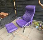 Relax fauteuil met hocker paars leer Nova Styl, Ophalen, Leer, Zo goed als nieuw, 50 tot 75 cm