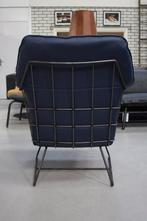 Luxe stoere fauteuil RAZ Jess Design metaal leer Kobaltblauw, Huis en Inrichting, Ophalen, Zo goed als nieuw, Metaal, 75 tot 100 cm