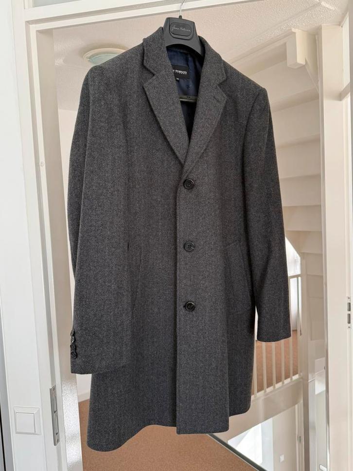 Geklede winterjas , herringbone. Maat 50, Kleding | Heren, Jassen | Winter, Zo goed als nieuw, Maat 48/50 (M), Zwart, Ophalen of Verzenden