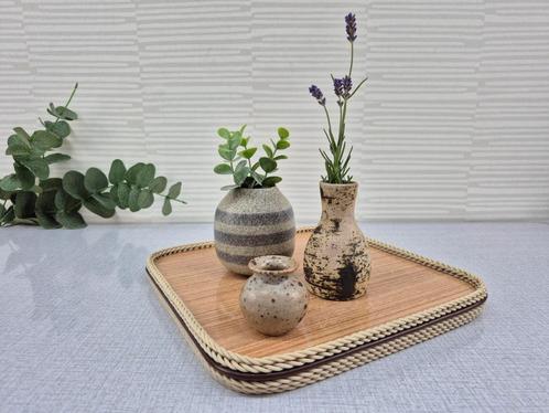 Set mini vaasjes (3). Vintage aardewerk in natuurtinten., Huis en Inrichting, Woonaccessoires | Vazen, Ophalen of Verzenden