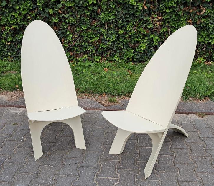 2 Dutch Design stoelen B.P.H. ontwerp dr. B. Schwarz, Huis en Inrichting, Stoelen, Gebruikt, Twee, Kunststof, Wit, Ophalen