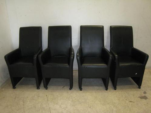 Set van 4 zwart leren stoelen, Huis en Inrichting, Stoelen, Gebruikt