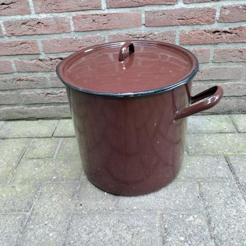 PAN,EMAILLE,Bruin,Deksel,hoogte 30 cm,Vintage, Antiek en Kunst, Antiek | Emaille, Ophalen of Verzenden