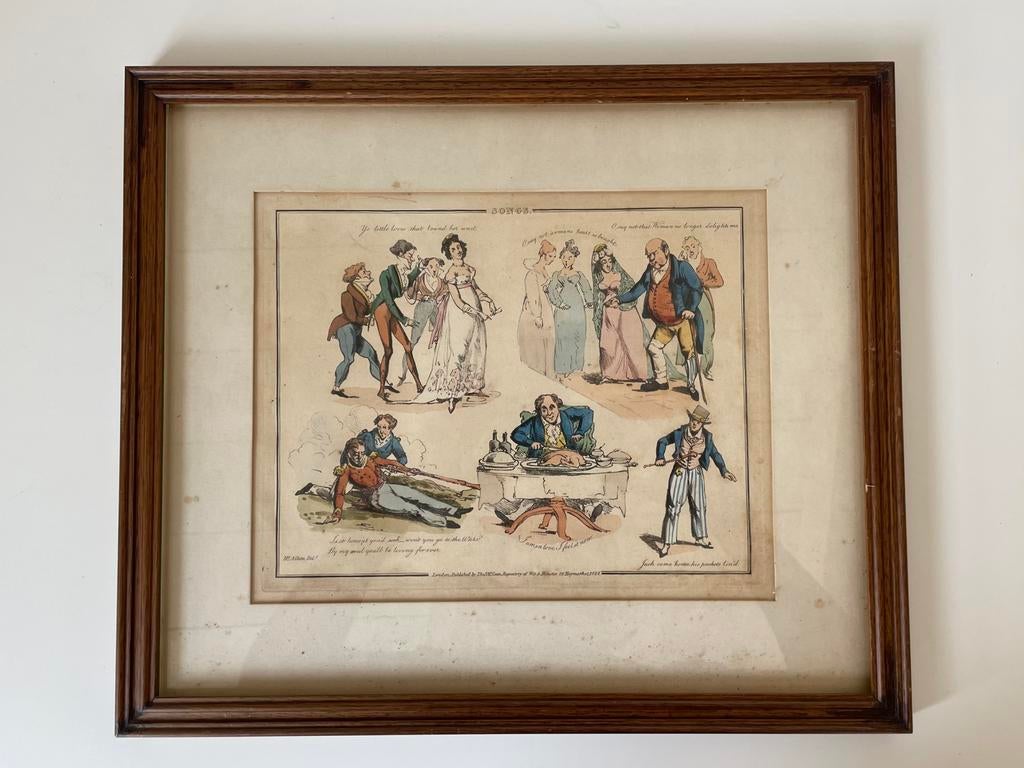 Handgekleurde ets uit 1822, Henry Alken (1785-1851), Songs, Antiek en Kunst, Ophalen of Verzenden