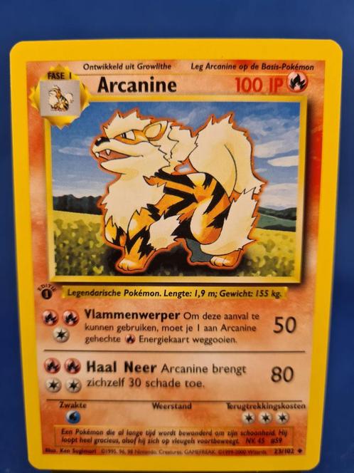 Arcanine 23/102 - Base (1st edition) (NL), Hobby en Vrije tijd, Verzamelkaartspellen | Pokémon, Gebruikt, Losse kaart, Verzenden