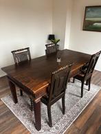 Koloniale Antieke tafel en stoelen, Huis en Inrichting, Complete eetkamers, Ophalen, Zo goed als nieuw, 4 tot 6 stoelen