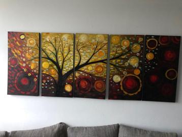 Groot Handgeschilderd 5-Luik Schilderij op Canvas beschikbaar voor biedingen