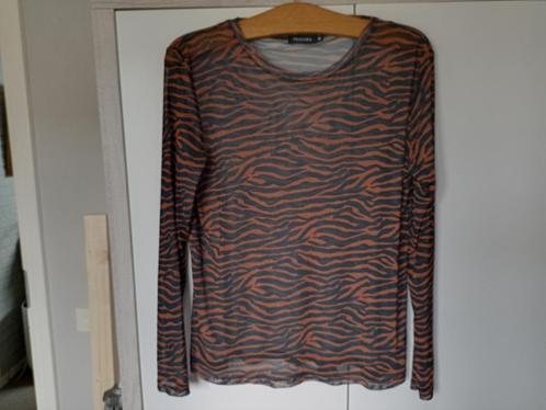 t-shirt met lange mouwen doorschijnen zwart/bruin, Kleding | Dames, T-shirts, Zo goed als nieuw, Maat 38/40 (M), Zwart, Lange mouw