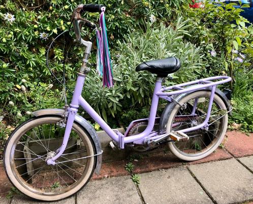 Vintage vouwfiets kinderfiets deelbaar vouwbaar lila retro, Fietsen en Brommers, Fietsen | Kinderfietsjes, Ophalen of Verzenden