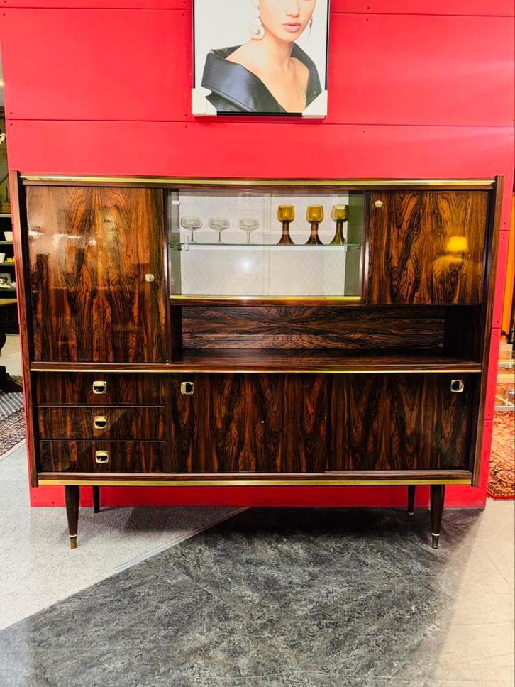 Retro vintage kast Palissander fineer highboard wandmeubel, Verzamelen, Retro, Ophalen