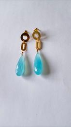 Fraaie zilver vergulde oorstekers met Blue Chalcedon, Verzenden, Nieuw, Met edelsteen, Knopjes of Stekers