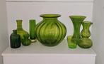 Groene Glas Vazen Set - Decoratief, Ophalen of Verzenden, Minder dan 50 cm, Groen, Glas