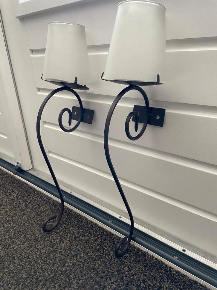 Leuke sierlijke wandlampjes, verlicht met kaarsjes., Huis en Inrichting, Lampen | Wandlampen, Gebruikt, Glas, Metaal, Ophalen of Verzenden