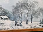 Schilderij prent winterlandschap houten lijst, Huis en Inrichting, Ophalen of Verzenden