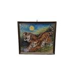 Vintage Japanse schilderij op zijde met Tijger, jaren 50, Antiek en Kunst, Kunst | Niet-Westerse kunst, Ophalen of Verzenden