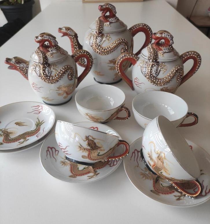 Antiek Kutani Dragonware Theeservies, Antiek en Kunst, Antiek | Servies compleet, Ophalen of Verzenden