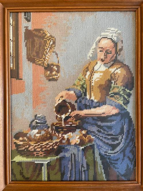 Melkmeisje - Johannes Vermeer vintage schilderij borduurwerk, Huis en Inrichting, Woonaccessoires | Schilderijen, Tekeningen en Foto's