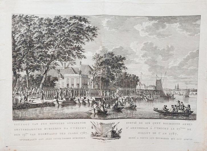 Prent Amsterdam (Borchers 1788), Antiek en Kunst, Kunst | Etsen en Gravures, Ophalen of Verzenden