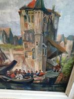 OUD OLIEVERF OP PANEEL 75X63 CM HAVENGEZICHT HOORN TOPSTAAT, Ophalen of Verzenden