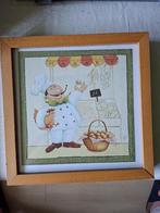 schilderijtje (25,5 X 25,5) kok met kip, Ophalen of Verzenden, Minder dan 50 cm, Schilderij, Minder dan 50 cm