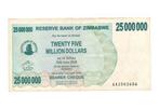 Zimbabwe 25 miljoen Dollars 2008, Ophalen of Verzenden, Zimbabwe, Los biljet