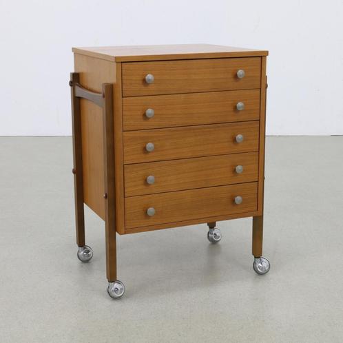 Vintage Ladekastje/Nachtkastje op Wielen, 1960s, Huis en Inrichting, Kasten | Ladekasten, Gebruikt, Minder dan 100 cm, 50 tot 100 cm