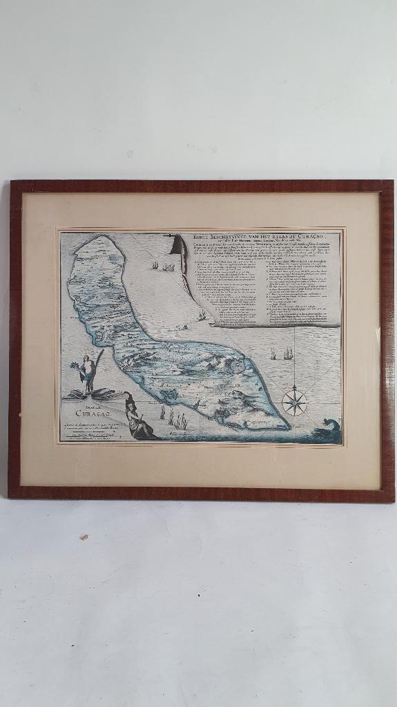 Oude landkaart van Curacao, Roggeveen 1680. S42, Antiek en Kunst, Kunst | Etsen en Gravures, Ophalen of Verzenden