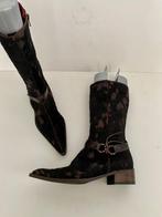G317 Dyva: mt. 40 cowboy-laarzen hoge schoenen bruin/zwart, Hoge laarzen, Zwart, Ophalen of Verzenden, Zo goed als nieuw
