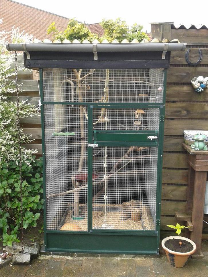 Voliere vogels inc binnenhok, Dieren en Toebehoren, Vogels | Hokken en Kooien, Zo goed als nieuw, Volière, Aluminium, Ophalen