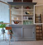 Brocante/Landelijke zacht grijze winkelkast, buffetkast, 200 cm of meer, 150 tot 200 cm, Ophalen of Verzenden, 25 tot 50 cm