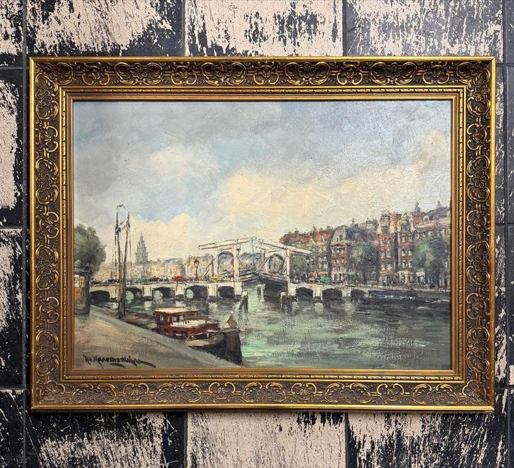 H.C. Kranenburg Magere Brug over de Amstel Olieverf op doek, Antiek en Kunst, Kunst | Schilderijen | Klassiek, Ophalen
