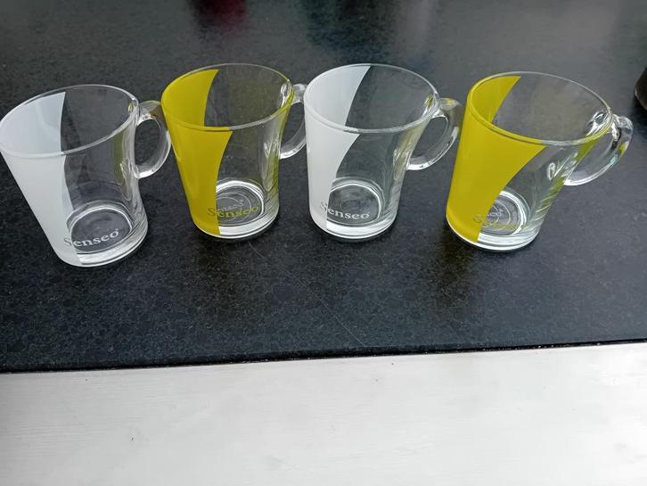 4 SENSEO koffie kopje glas/DOUWE EGBERTS/groen / transparant, Huis en Inrichting, Keuken | Servies, Zo goed als nieuw, Kop(pen) en/of Schotel(s)