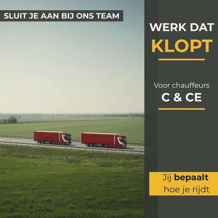 Chauffeurs C-CE Gezocht! (Laatste 2 plaatsen), Vacatures, Vacatures | Chauffeurs, Overige niveaus, Vanaf 1 jaar, Overige vormen