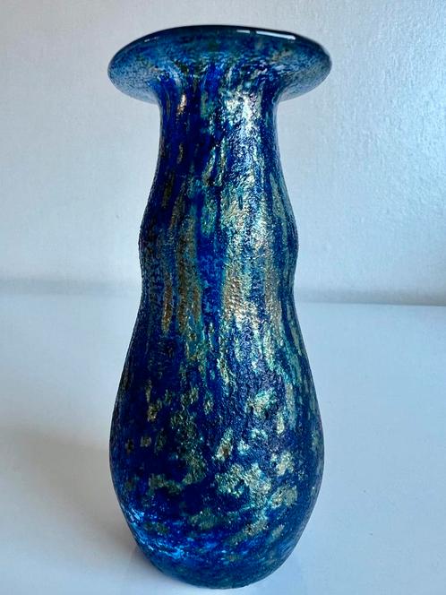 Vintage Zweeds Gusum Studio Glass Vaas Staalblauw Vobruba, Antiek en Kunst, Antiek | Glas en Kristal, Ophalen of Verzenden