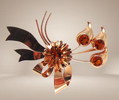 GROTE vintage 1940/50 verguld zilveren bloem broche strass!, Sieraden, Tassen en Uiterlijk, Broches, Zo goed als nieuw, Zilver
