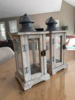Houten Lantaarns - Set van 2, Huis en Inrichting, Woonaccessoires | Kandelaars en Kaarsen, Ophalen, Wit, Zo goed als nieuw, Hout