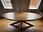Eettafel ovaal met metalen kruispoot, Huis en Inrichting, Ophalen, Gebruikt, 100 tot 150 cm, Eikenhout
