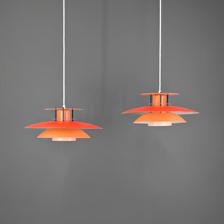 Set oranje Deense design hanglampen - Laterna Danica, Huis en Inrichting, Lampen | Hanglampen, Zo goed als nieuw, 75 cm of meer