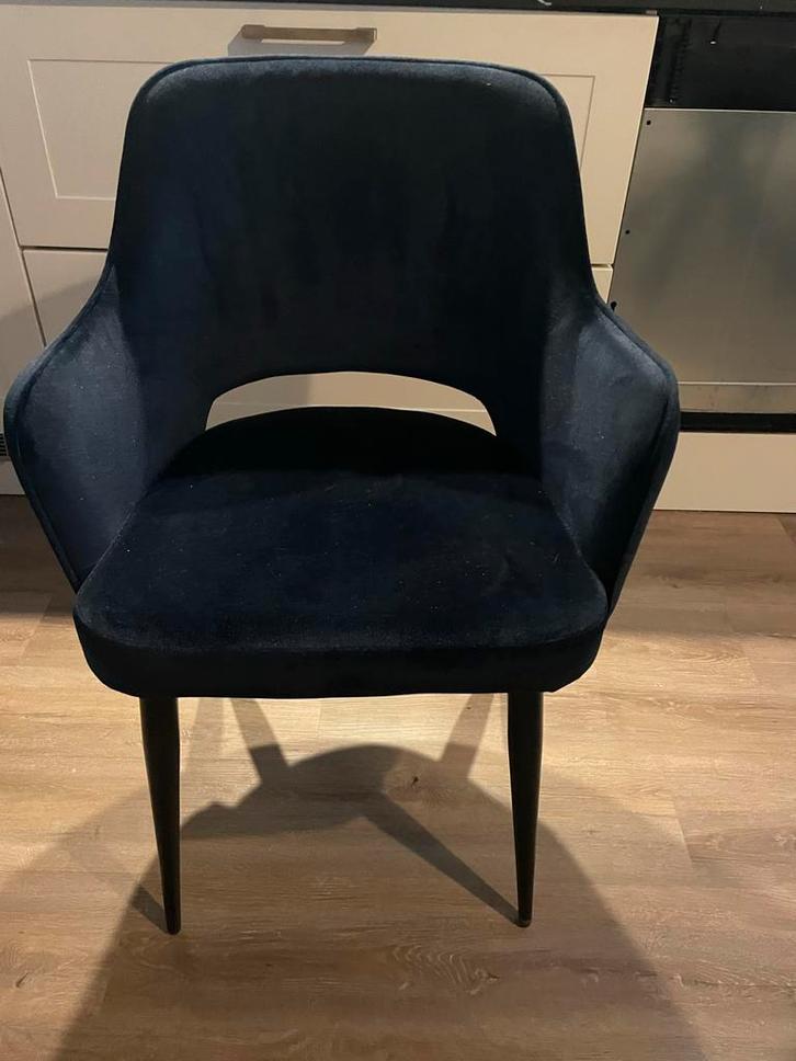 Donkerblauwe Eetkamerstoel 4 stuks, Huis en Inrichting, Stoelen, Zo goed als nieuw, Vier, Stof, Blauw, Ophalen