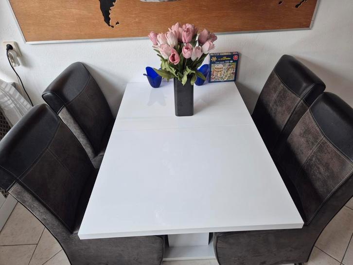 Eethoek met 4 verrijdbare stoelen, Huis en Inrichting, Tafels | Eettafels, Gebruikt, 50 tot 100 cm, Rechthoekig, Ophalen