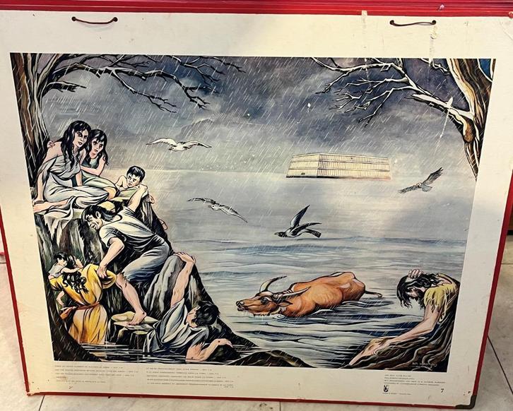 Oude schoolplaat nr. 7: zondvloed*, Antiek en Kunst, Antiek | Schoolplaten, Ophalen