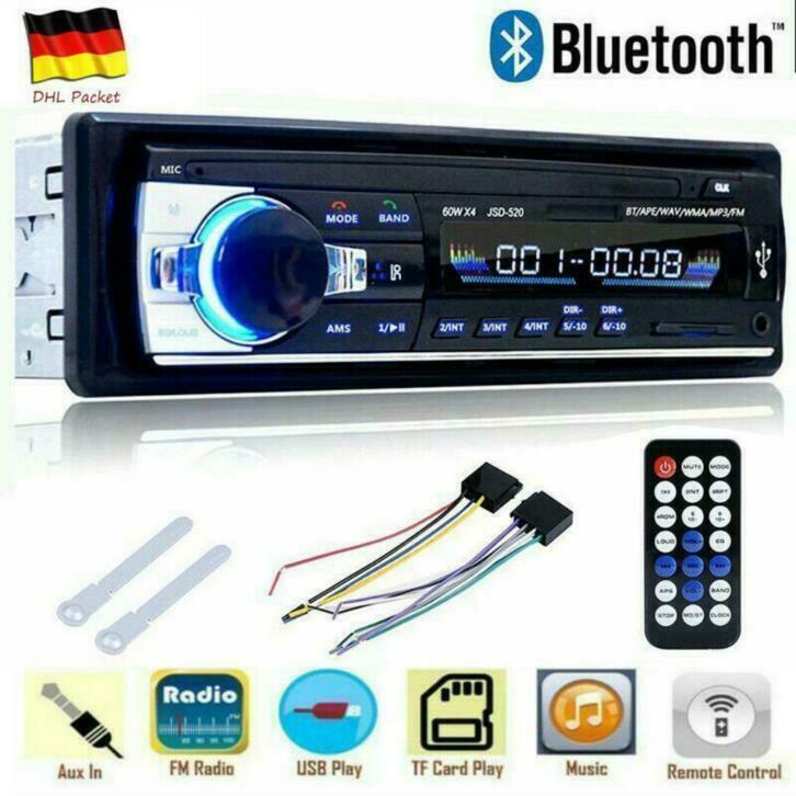AUTORADIO BLUETOOTH USB SD AUX 4 x60W 1DIN GRATIS VERZENDING, Auto diversen, Autoradio's, Ophalen of Verzenden