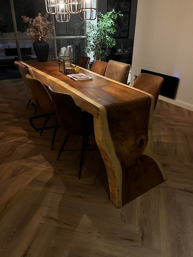 Massief eiken boomstam eettafel 3 meter, Huis en Inrichting, Tafels | Eettafels, Zo goed als nieuw, 50 tot 100 cm, 200 cm of meer