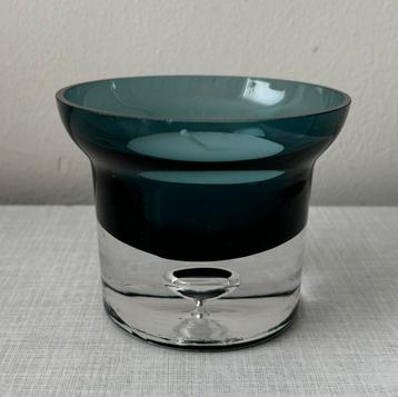 Waxinelichtje zwaar glas petrol blauw met bel in de voet beschikbaar voor biedingen