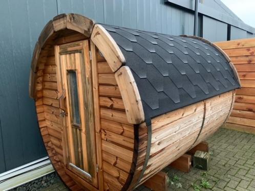 Barrelsauna 240 x 197 I Thermowood I 2023 opruiming, Sport en Fitness, Sauna, Zo goed als nieuw, Complete sauna, Fins of Traditioneel