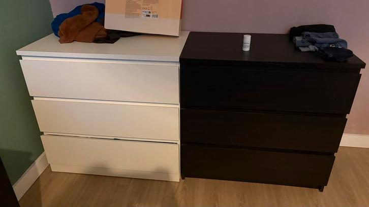 Twee IKEA Malm kasten, Huis en Inrichting, Kasten | Kledingkasten, Gebruikt, 25 tot 50 cm, Met lade(s), Kunststof, Ophalen