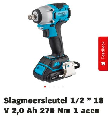 Slagmoersleutel 1/2 " 18 V 2,0 Ah 270 Nm 1 accu beschikbaar voor biedingen