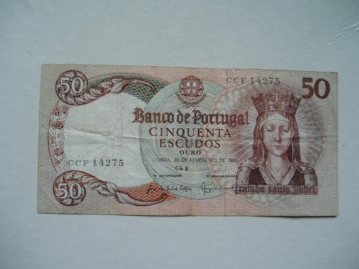 787. Portugal, 50 escudos 1964 Queen Santa Isabel., Postzegels en Munten, Bankbiljetten | Europa | Niet-Eurobiljetten, Los biljet