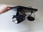 Vintage zwarte plafondlamp met spots, Ophalen of Verzenden, Gebruikt, Metaal, Industrieel